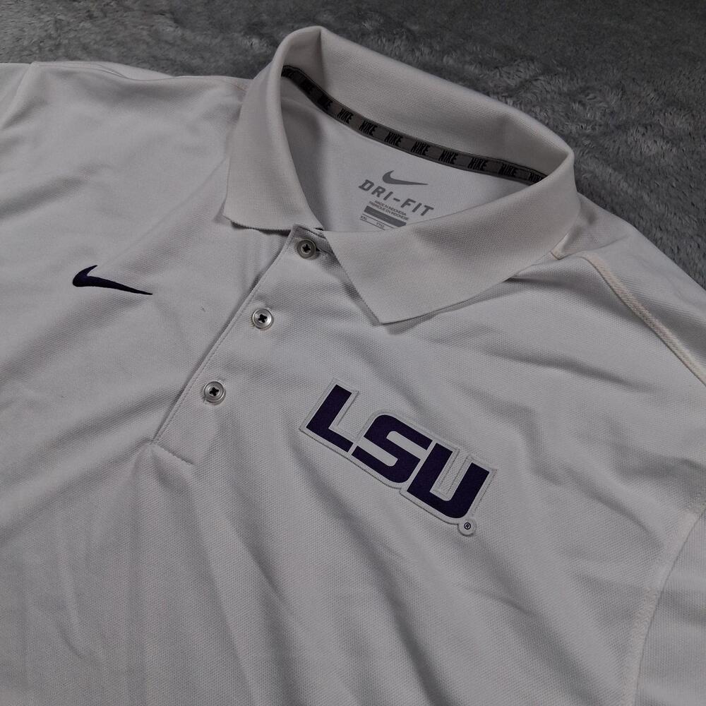 LSU Tigers Shirt Mens 2XL White Purple NCAA Football Nike Dri-FIT Polo Golf